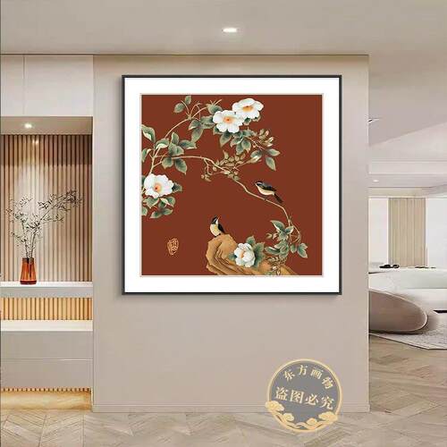 新中式玄关挂画喜鹊餐厅装饰画喜上枝头组合花鸟壁画卧室餐厅墙画