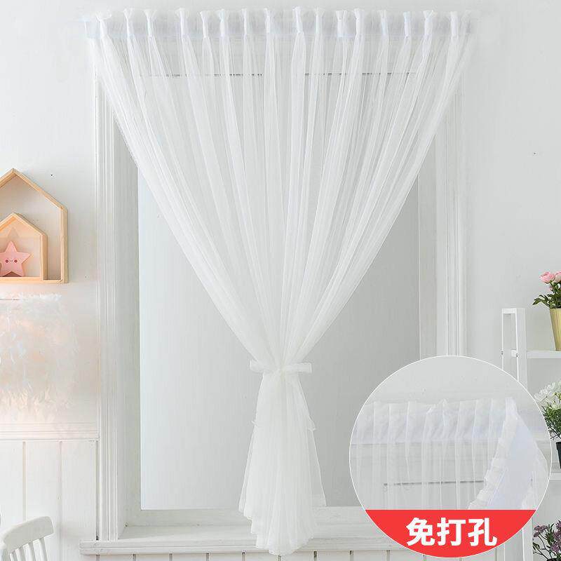 窗帘免打孔安装魔术贴黏贴飘窗阳台短款纱帘防蚊自粘纱帘门帘