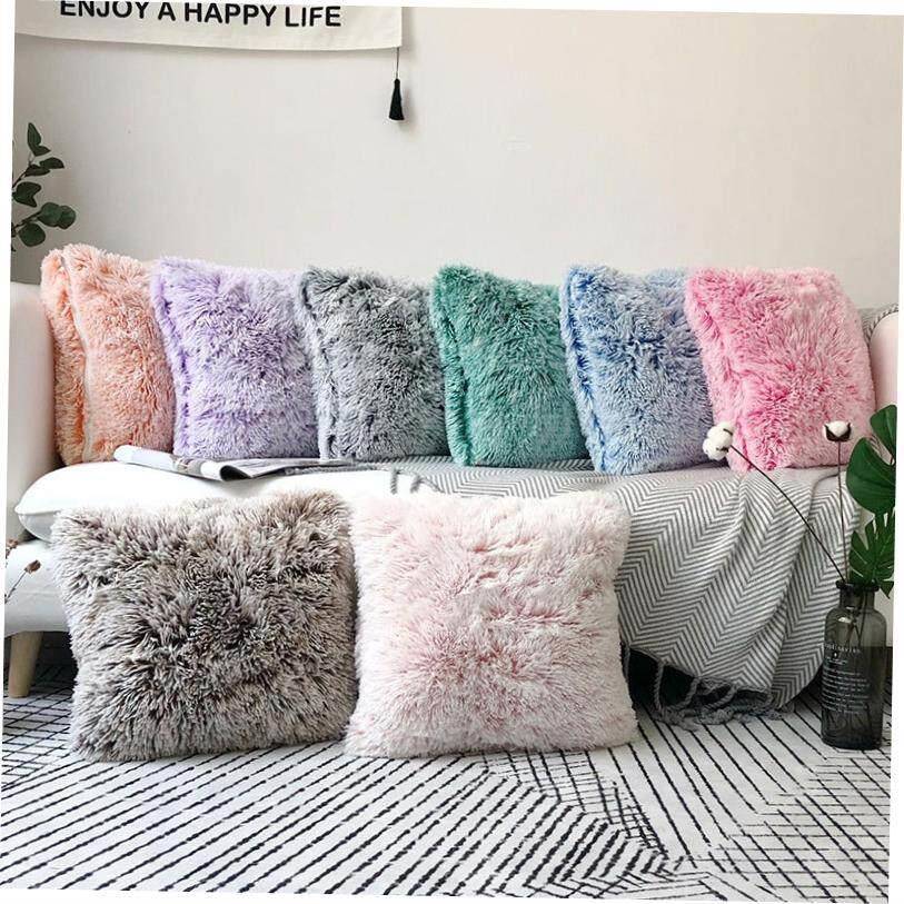 European solid color plush pillowcase sofa cushion cover图片