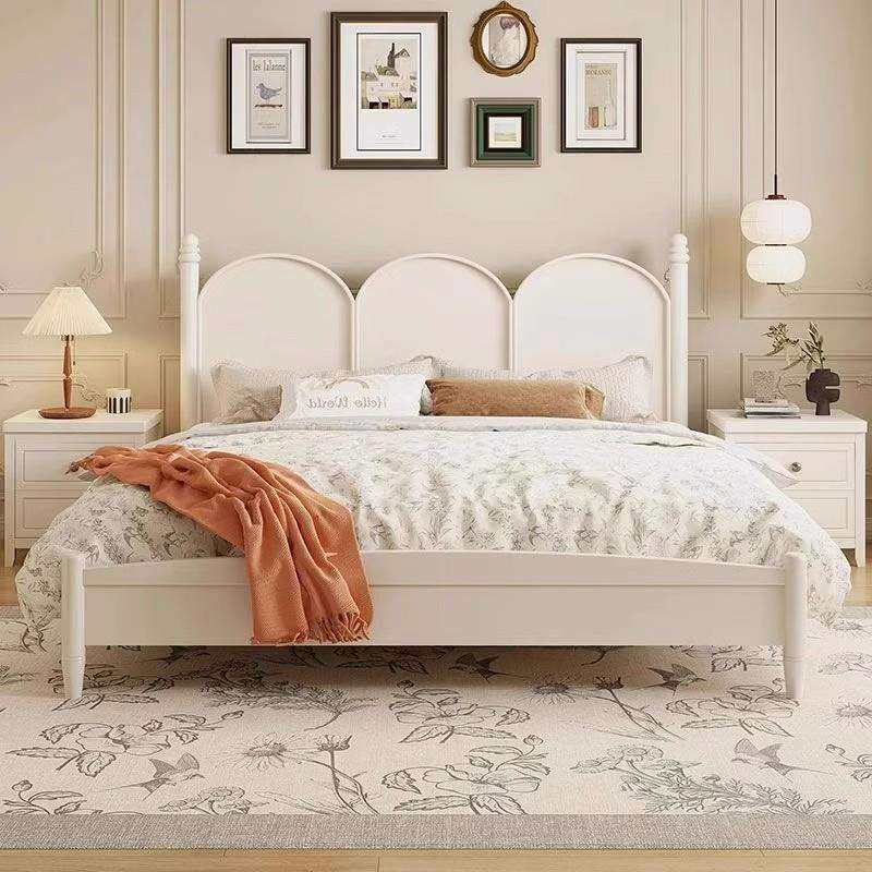 法式实木床白色现代简约1.8M主卧室奶油风床双人床复古美式公主床