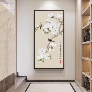繁花似锦·初春 新中式玄关装饰画客厅走廊挂画古典竖版花鸟壁画