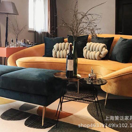 北欧现代简约创意异弧形布艺沙发客厅时尚服装店咖啡厅双三人沙发