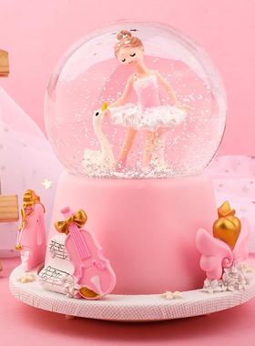 跳舞芭蕾舞女孩水晶球音乐盒 外转自动飘雪彩灯 学生生日礼物摆件