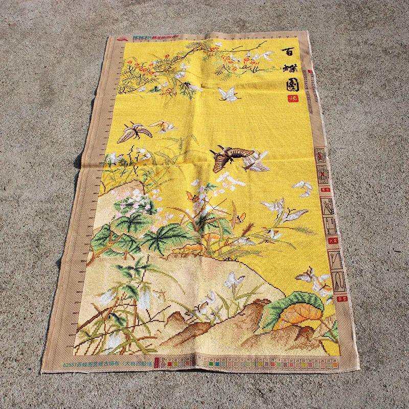 绣好的纯手工十字绣成品百蝶图竖版玄关走廊过道画花草不带框