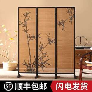 宋代美学新中式屏风竹子茶室隔断竹编客厅围挡国风竹影折叠实木