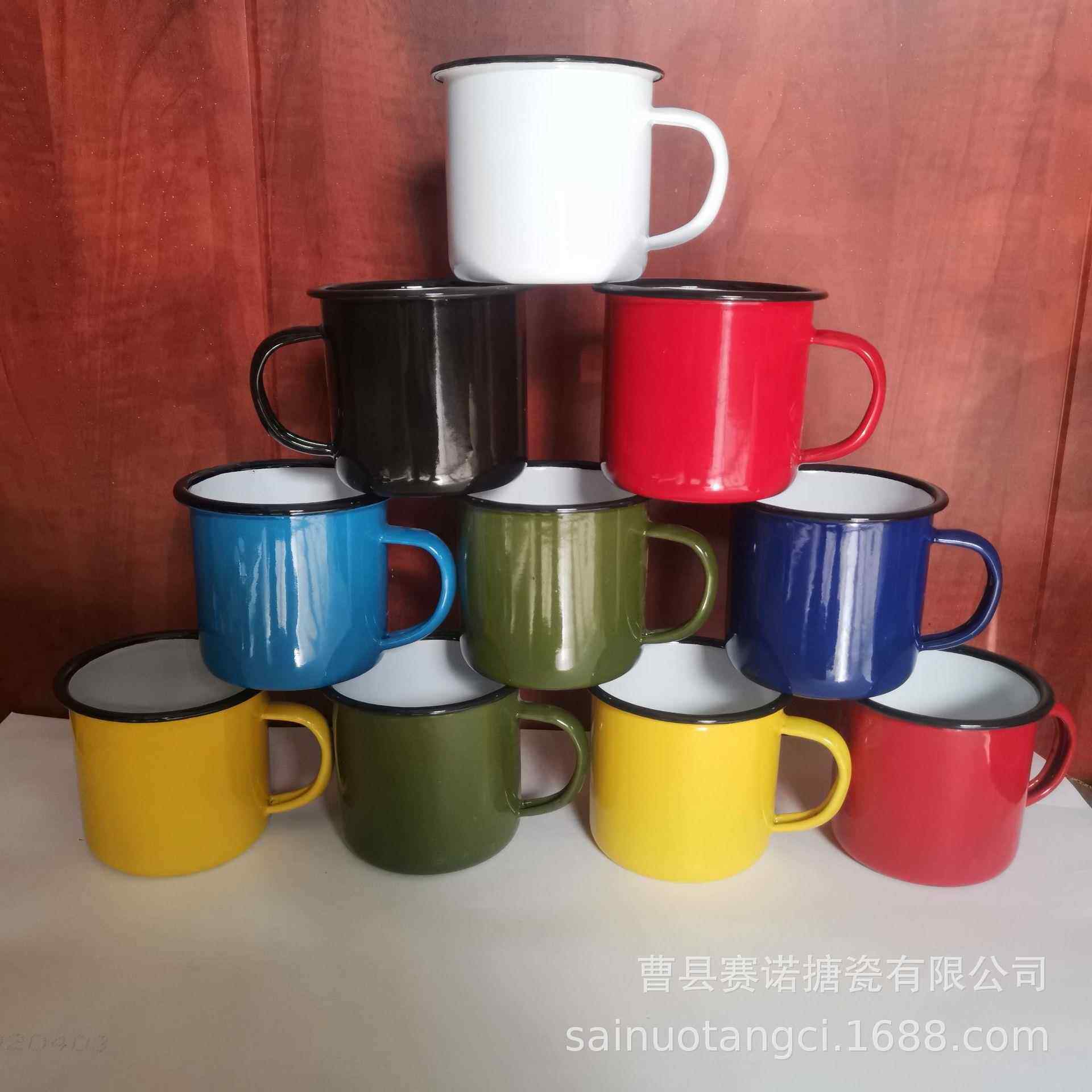 彩色搪瓷杯怀旧杯子搪瓷加厚铁口杯简约咖啡杯办公杯泡茶马克杯