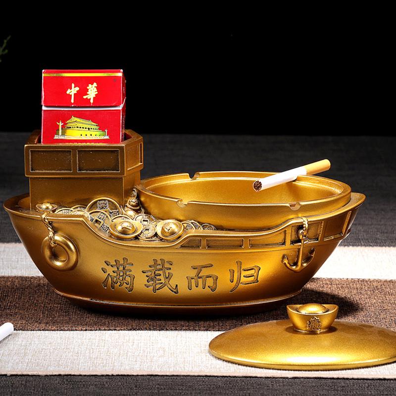 时尚创意大号烟灰缸带盖欧式复古客厅办公室装饰摆件男士烟盅礼品