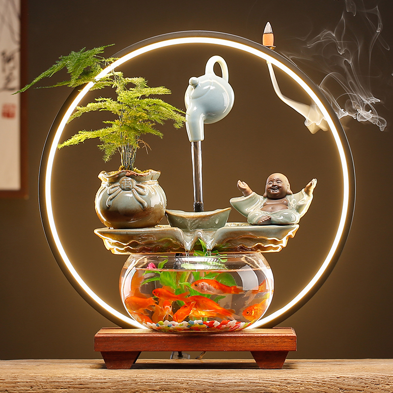 创意流水生财金鱼缸摆件循环造景装饰客厅办公室桌面招财开业礼品