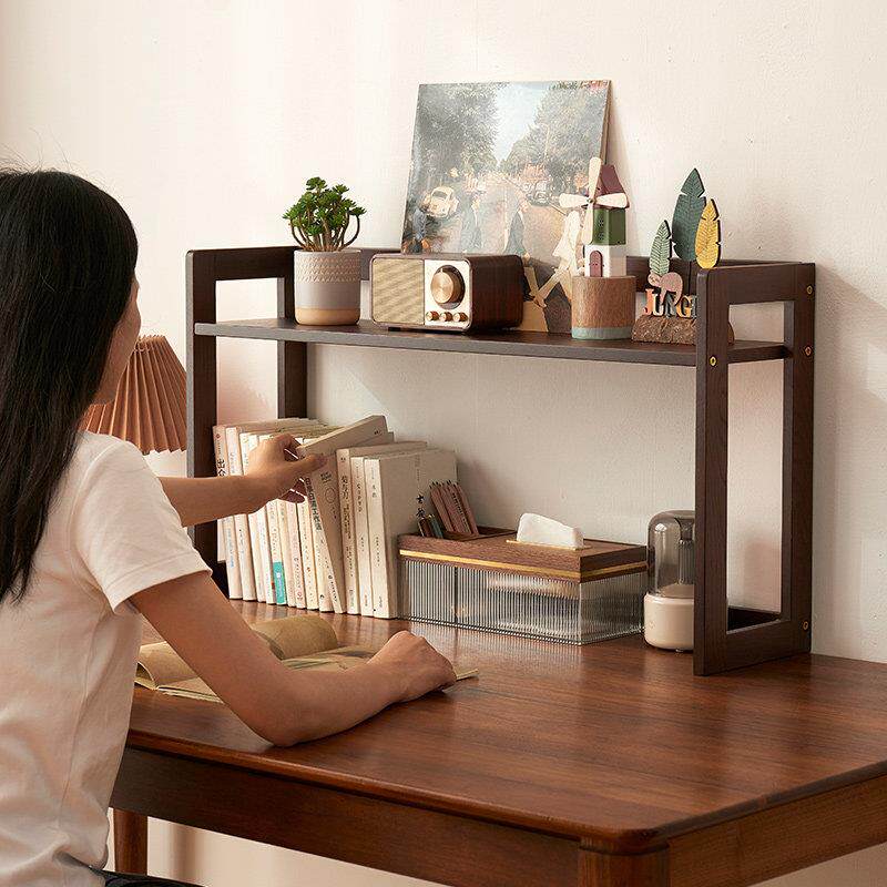 实木桌面书架书桌置物架办公桌上台面木质双层飘窗小收纳层架子