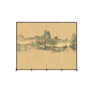 现代简约古典山水屏风折叠移动办公室实木隔断屏风客厅玄关 新中式