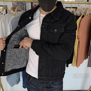 工作夹克男子天鹅绒加厚牛仔夹克韩式温暖和宽松的建筑工人耐磨翻
