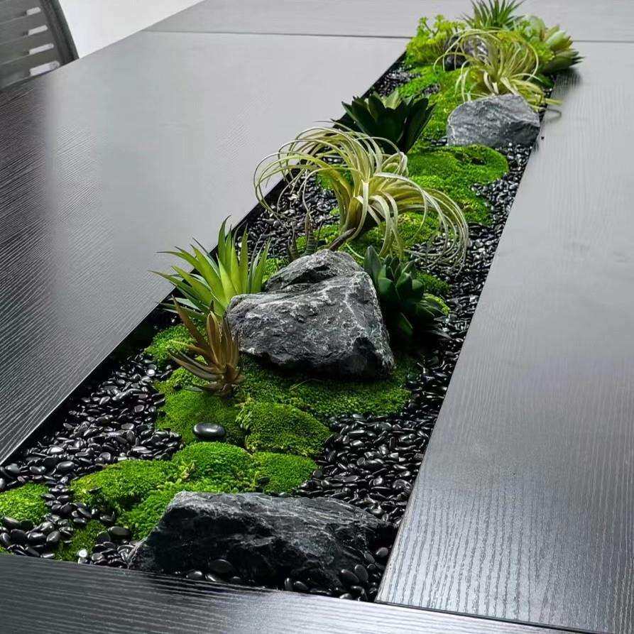 会议桌中间微景观摆件长桌苔藓绿植造景桌面装饰假花摆设