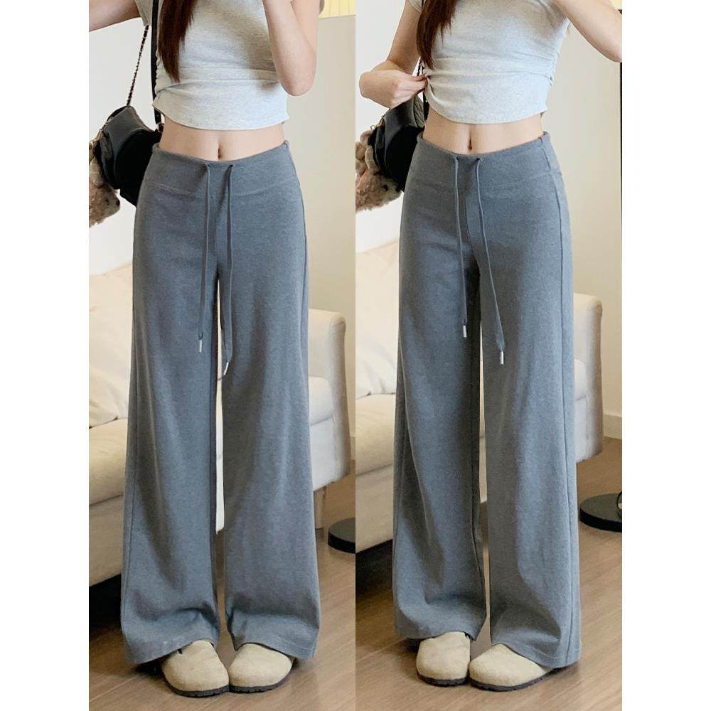 灰色直筒运动裤女夏季2026年新款高腰垂感薄款小个子休闲阔腿卫裤