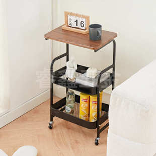 可移动置物架家用卧室客厅带滑轮带桌板小推车简易多层零食收纳架