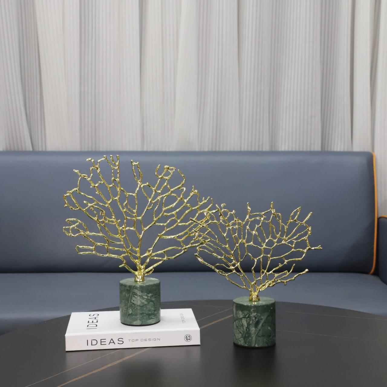现代简约金色珊瑚树大理石底座摆件书房玄关客厅电视柜家居装饰品
