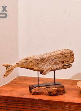 YBOX美式复古实木站立鱼摆件纯手工鱼摆设年年有余工艺品原木做旧