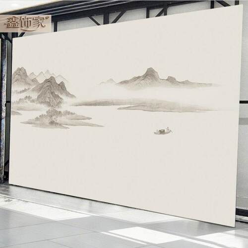 新款中式水墨山水画碳晶板客厅卧室电视背景墙竹木纤维集成护墙板