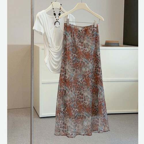 Women's Elegant Leopard Print Mesh High Waist A-Line Skirt