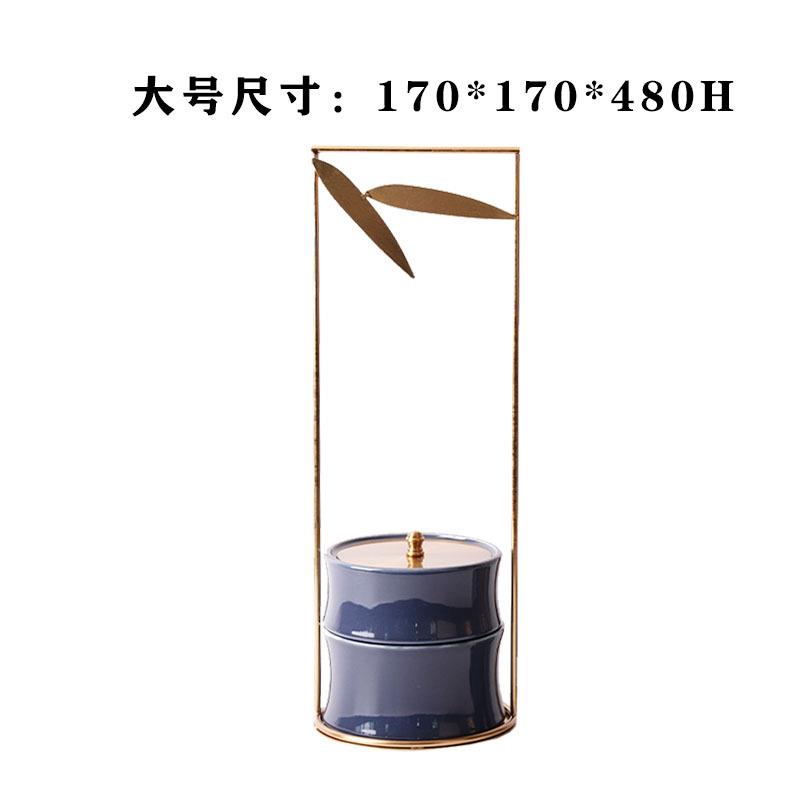 创意新中式金属陶瓷禅意竹节罐蓝色储物罐提盒摆件客厅玄关装饰品