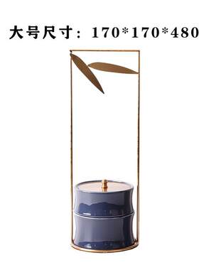 创意新中式金属陶瓷禅意竹节罐蓝色储物罐提盒摆件客厅玄关装饰品