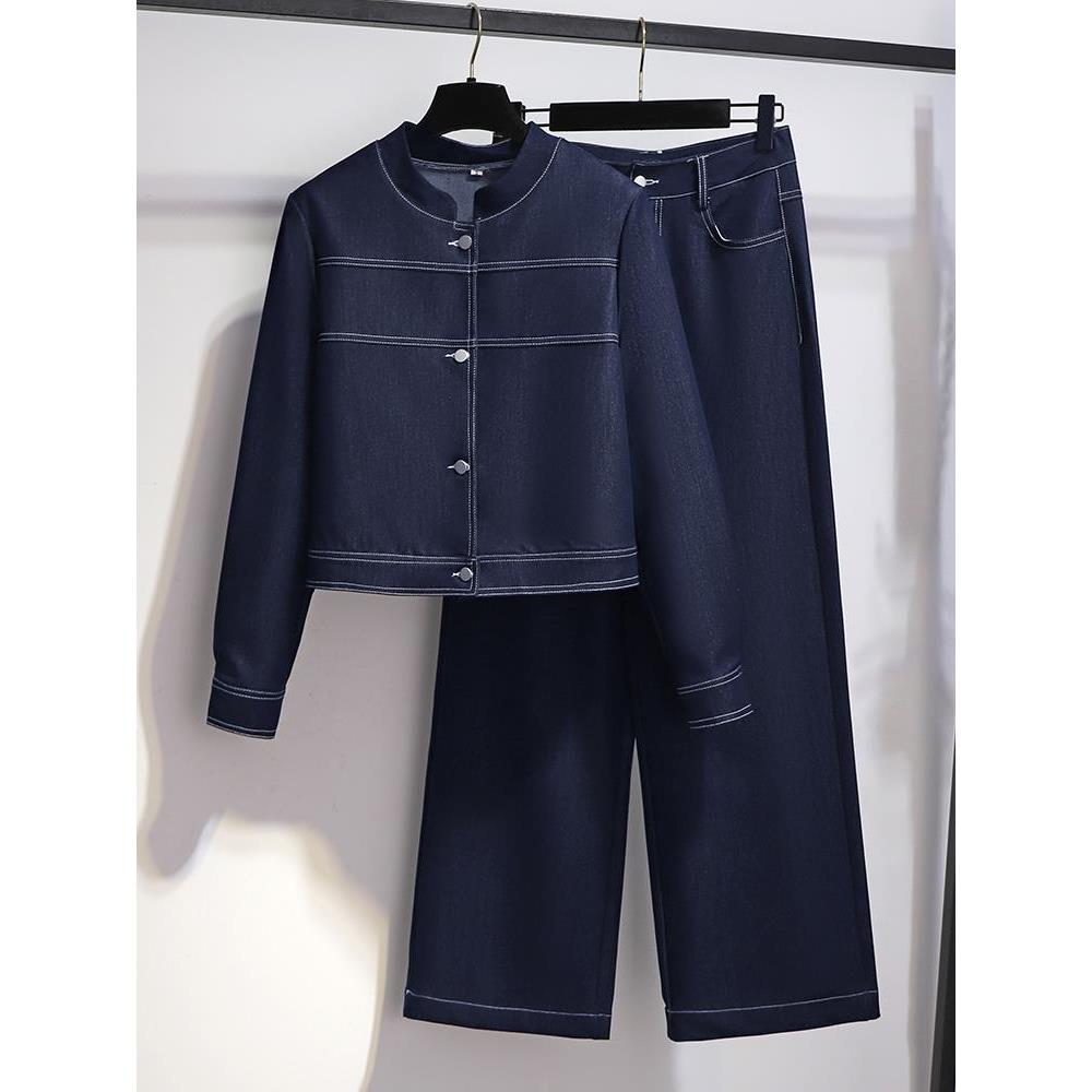 Ocnltiy小香风牛仔套装女士新款早秋季流行穿搭时尚阔腿裤两件套