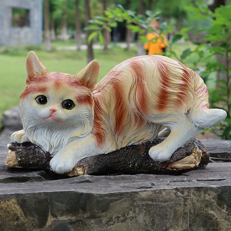 橘猫狸花猫摆件可爱田园猫咪仿真小动物造景庭院阳台花园装饰布置
