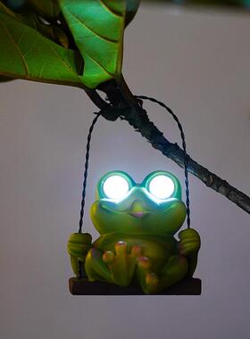 太阳能发光青蛙摆件花园花盆庭院栅栏装饰动物树脂工艺品