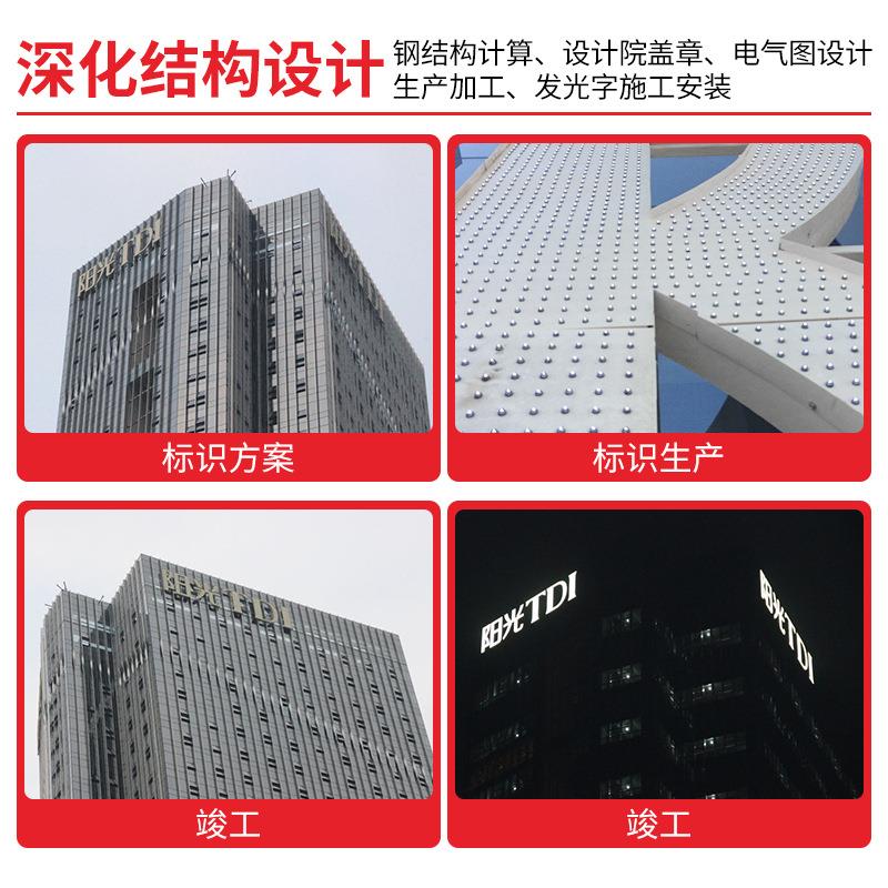 字高空玻璃幕墙发光字场告牌商logo户外楼顶铝板广冲孔异77形招牌