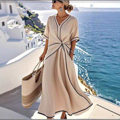 Ladies' striped printed dress女士条纹印花连衣裙