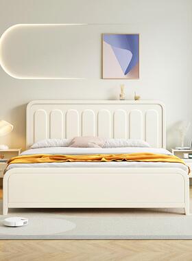 奶油风实木床卧室双人2米x2米大床1米8高箱箱体储物床白色全榉木