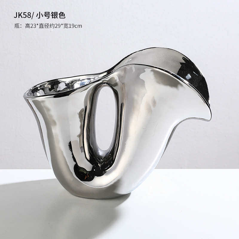 现代轻奢银色异形陶瓷花瓶花器样板间民宿售楼部桌面客厅软装摆件,特色手工艺,其他特色工艺品,淘宝优惠券,粉丝福利购,淘宝优惠卷