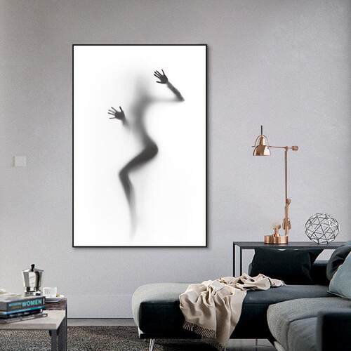 现代极简黑白灰抽象装饰画人物美女小众挂画素描简约客厅卧室壁画