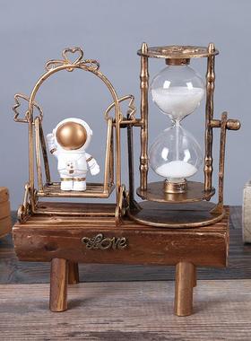 复古巴黎铁塔沙漏摆件创意复古摆件办公室摆件创意家居木雕工艺品