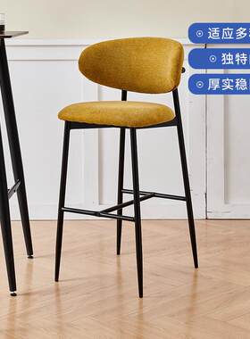 北欧吧椅现代简约家用靠背椅高脚凳子轻奢酒吧椅子铁艺布面吧台椅