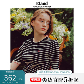 Eland衣恋连衣裙长款显瘦撞色条纹镂空袖口裙子女夏季