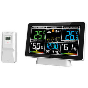 多功能彩屏天气预报电子闹钟带月相RF无线气象钟万年历电波原子钟