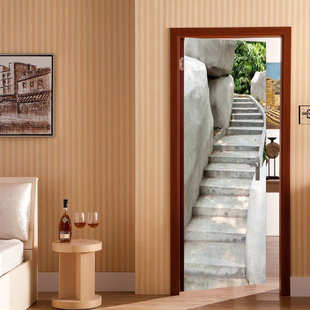 饰 卧室客厅现代装 石头阶梯 墙贴 巨创货源PVC贴纸3D自粘门贴