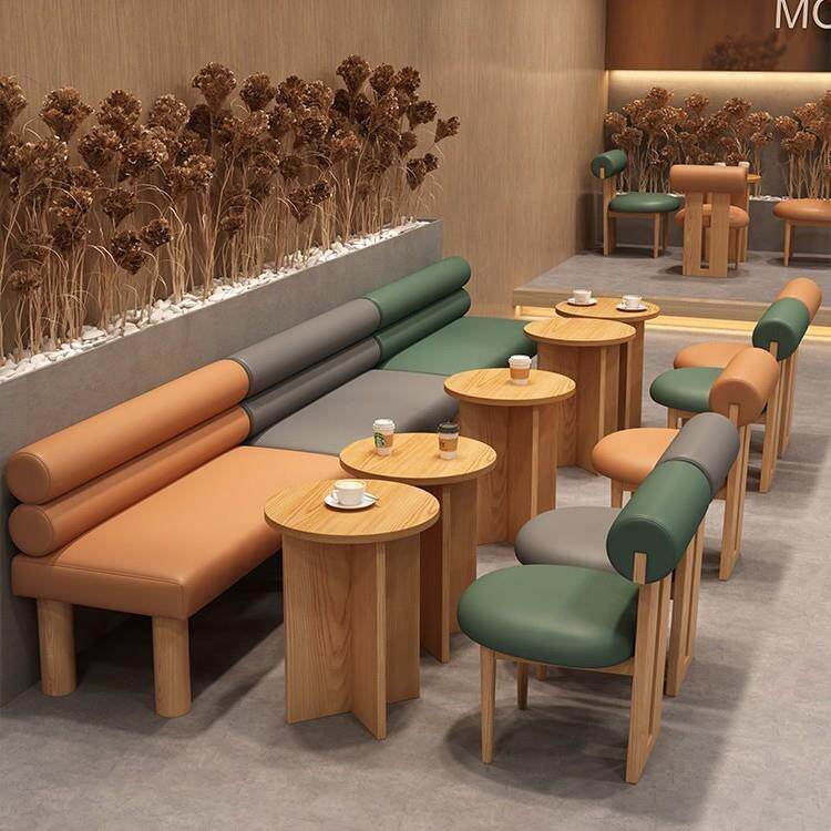 奶茶店桌椅咖啡厅洽谈商务休闲桌子奶茶店甜品店卡座沙发清新风格