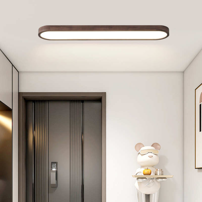 门厅顶灯玄关过道灯中式阳台入户长条胡桃木吸顶灯简约现代走廊灯