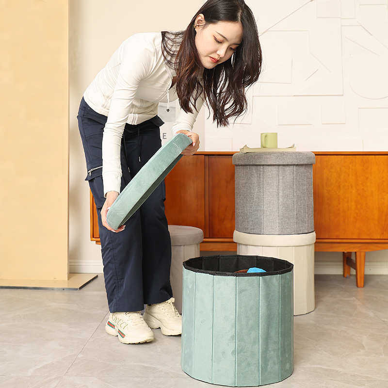 创意家用圆形麻布折叠收纳凳杂物储物凳客厅沙发凳换鞋凳收纳凳子,收纳整理,收纳凳,淘宝优惠券,粉丝福利购,淘宝优惠卷