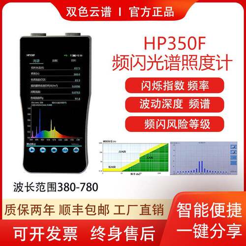 HP350F频闪照度计LED频闪测试仪色温光谱仪波长坐标闪烁指数波长