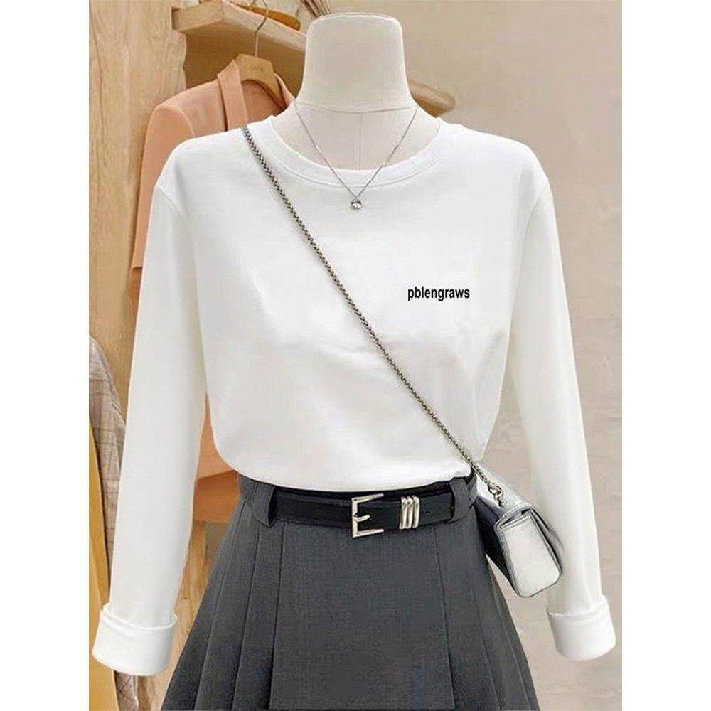 韩国正肩纯棉长袖t恤女2025时尚百搭白色内搭打底衫上衣春秋冬季