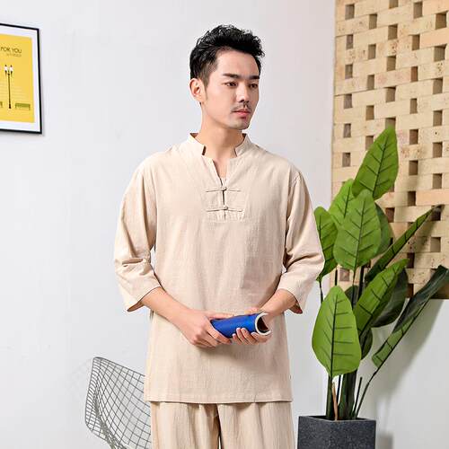 高档棉麻瑜伽服太极打风坐宽中松国茶居士服禅修服运动服男春夏服