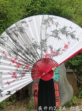 大2挂扇客厅装饰平ZAE扇工手画扇竹报安礼品手工工艺展开.2米大扇
