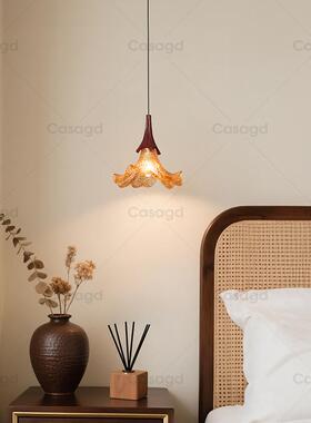 现花代轻奢吊灯中古982风树脂瓣卧室床头灯级感餐厅吧台氛高灯c围