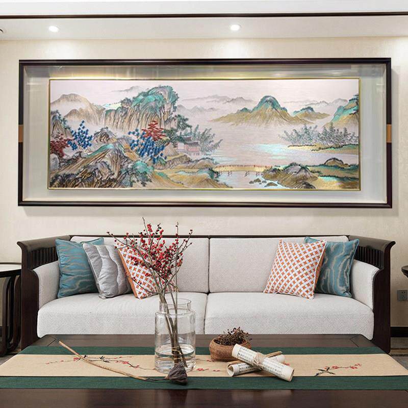 织锦绣客厅背景东墙挂画装饰画办公室山水画靠山挂画富春山居图画