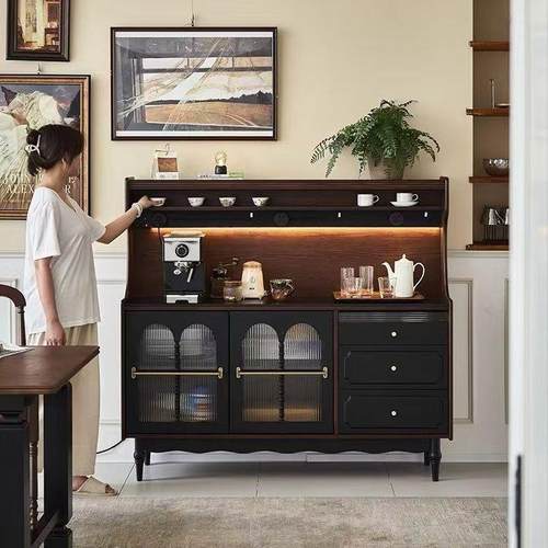 法式复古墙实木餐边客家厅靠收WLD纳柜橱柜用厨房储柜物柜一体