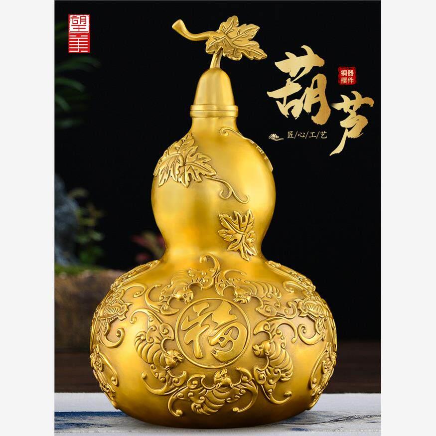 黄铜葫芦摆件客厅招卧室床头财铜制五福临门开口空心铜胡芦大号