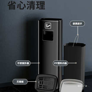 酒店大堂不锈钢垃圾桶立式 制LOG 电梯口带烟灰缸落地吸烟灭烟柱定