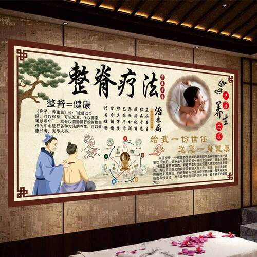 整脊疗法海报咖中医养生理疗挂图正骨推拿按摩广告脊柱保养贴画